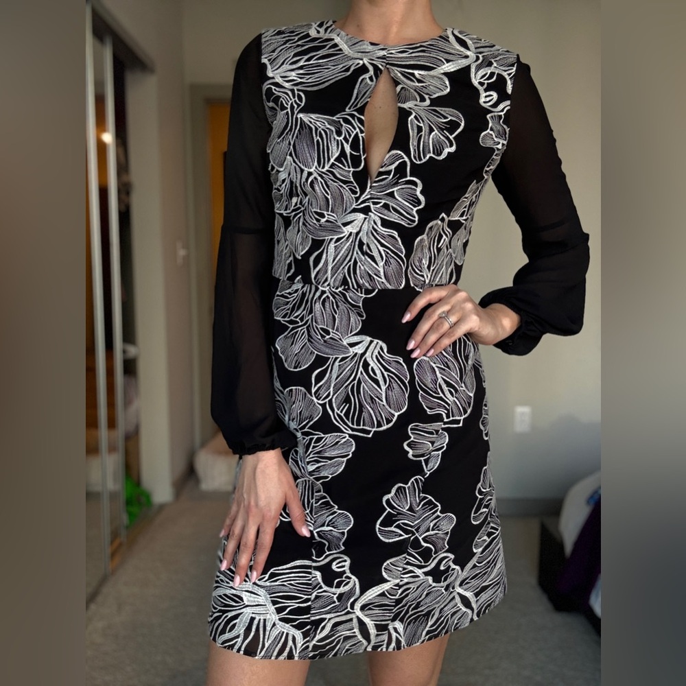 Dress the Population Black and White Long Sleeve Dress